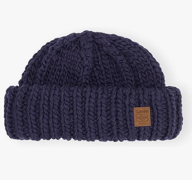 Ganni Graphic Hand-Knit Wool Beanie