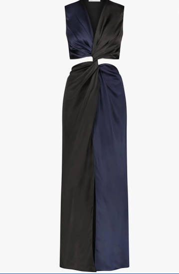 Twist Dress in Satin with Colorblocking by Marina Moscone